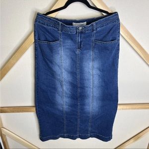 cato womens pencil denim skirt size 14 blue stretch slit pockets